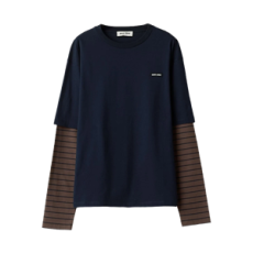 미우미우 롱 슬리브 저지 티셔츠 블루 코코아 브라운