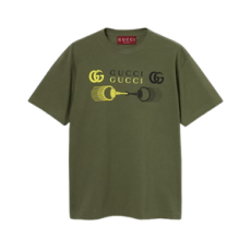 구찌 프린트 코튼 저지 티셔츠 포레스트 그린