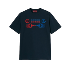 구찌 프린트 코튼 저지 티셔츠 네이비