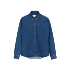 아미 스몰 하트 로고 버튼 다운 데님 셔츠 유즈드 블루