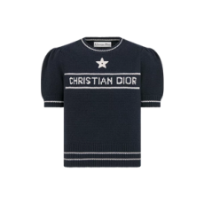 디올 Christian Dior 반소매 스웨터 네이비 블루 캐시미어 울 니트