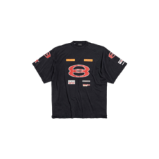 발렌시아가 남성 스폰서 로고 오버사이즈 티셔츠 페이드 블랙