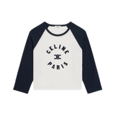 셀린느 트리옹프 티셔츠 코튼 저지 오프 화이트 블루 페트롤