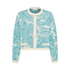 디올 Dioriviera 크롭 재킷 화이트 테크니컬 니트 & 은방울꽃 그린 Toile de Jouy Sauvage 모티브