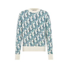 디올 Oblique 스웨터 화이트 & 블루 버진 울 자카드