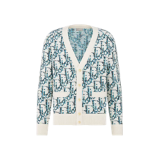 디올 Oblique 가디건 화이트 & 블루 버진 울 자카드