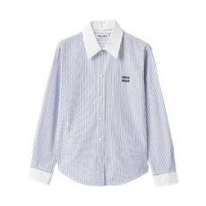 미우미우 스트라이프 포플린 셔츠 화이트 라이트 블루