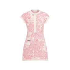 디올 Dioriviera 플레어 쇼트 드레스 화이트 테크니컬 니트 & 체리 블라썸 핑크 Toile de Jouy Sauvage 모티브