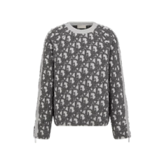 디올 Oblique 스웨터 그레이 버진 울 코튼 블렌드 자카드