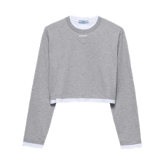 프라다 롱슬리브 코튼 저지 티셔츠 그레이