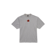 발렌시아가 남성 테이프드 백 미디엄 핏 티셔츠 헤더 그레이/블랙/레드