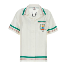 카사블랑카 화이트 새틴 반팔 셔츠