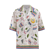 카사블랑카 화이트 실크 프린트 블라우스