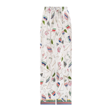 카사블랑카 화이트 실크 프린트 팬츠