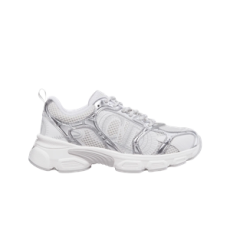 디올 크로노 스니커즈 메쉬 실버 톤 앤 화이트 라미네이티드 레더 이펙트 인서트 화이트 실버