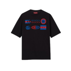 구찌 프린트 코튼 저지 티셔츠 블랙