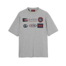 구찌 프린트 코튼 저지 티셔츠 그레이