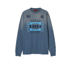 구찌 프린트 코튼 저지 티셔츠 블루