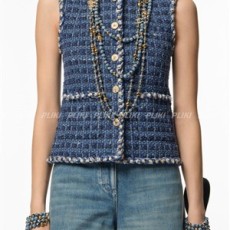 샤넬 베스트 코튼 트위드 네이비 블루 & 블루 화이트