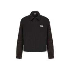 디올 Christian Dior Paris 라벨 지퍼 블루종 재킷 블랙 코튼 블렌드 새틴 & 양가죽