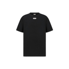 디올 Christian Dior Paris 라벨 티셔츠, 캐주얼 핏 블랙 코튼 저지