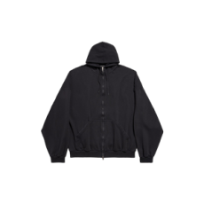 발렌시아가 남성 시큐리티 테이프 로고 라지 집업 후디 페이드 블랙/레드