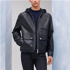 에르메스 가죽 디테일 양면 지퍼 후드 재킷