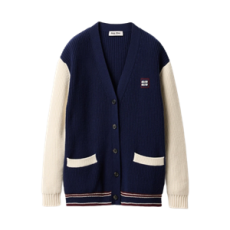 미우 미우 울 앤 캐시미어 가디건 네이비 블루 내츄럴