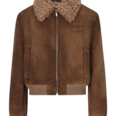 미우미우 로고 패치 시어링 카라 스웨이드 자켓