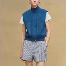 에르메스 슬리브리스 숏 봄버 자켓 블루 페인