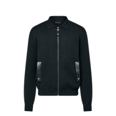 루이비통 니트 블루종 위드 레더 디테일