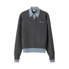 미우 미우 캐시미어 앤 울 폴로 스웨터 슬레이트 그레이 에비에이터 블루