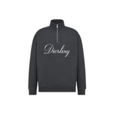 디올 Diorling 지퍼 칼라 스웨트셔츠 블랙 코튼 플리스
