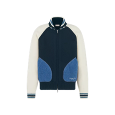 디올 Christian Dior Couture 은방울꽃 바시티 가디건 블루 & 베이지 울 펠트 저지