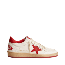 골든구스 여성 레드 스타 & 힐탭 화이트 레더 볼스타