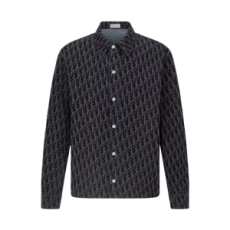 디올 오블리크 코튼 블렌드 트윌 오버셔츠 블루