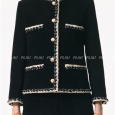 샤넬 립드 벨벳 재킷 블랙 골드 화이트