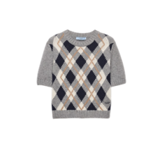 프라다 쇼트 슬리브 아가일 니트 캐시미어 스웨터