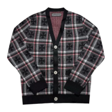 크롬하츠 크로스 패턴 체크 니트 가디건