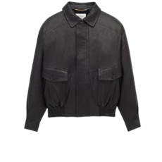 생로랑 버블 램스킨 보머 재킷 누아르