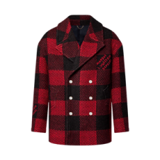 루이비통 타탄 실크 캐시미어 앤드 울 블렌드 피코트 레드