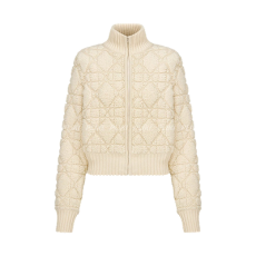 디올 DiorAlps 매크로까나쥬 지퍼 가디건 화이트 블루 울 캐시미어 블렌드 니트