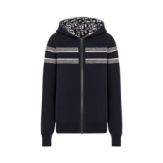 디올 리버서블 후드 지퍼 가디건 블루 캐시미어 블렌드 니트 & Dior Oblique 모티브