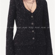 샤넬 글리터 장식 울 트위드 재킷 블랙 핑크