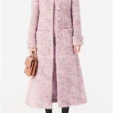 샤넬 울 모헤어 트위드 코트 핑크 에크루