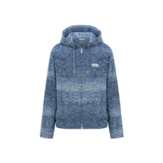 디올 Christian Dior Paris 라벨 후드 블루종 재킷 블루 코튼 자카드