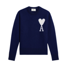 아미 빅 하트 로고 오버사이즈 인타르시아 스웨터 노틱 블루 화이트