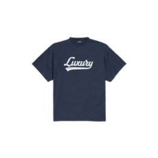 발렌시아가 남성 럭셔리 스크립트 오버사이즈 티셔츠 워시드 네이비/화이트