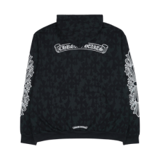 크롬하츠 세메터리 크로스 프린트 풀오버 후드 집업 블랙