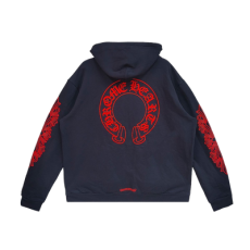 크롬하츠 홀스슈 플로랄 플리스 집업 후드 네이비